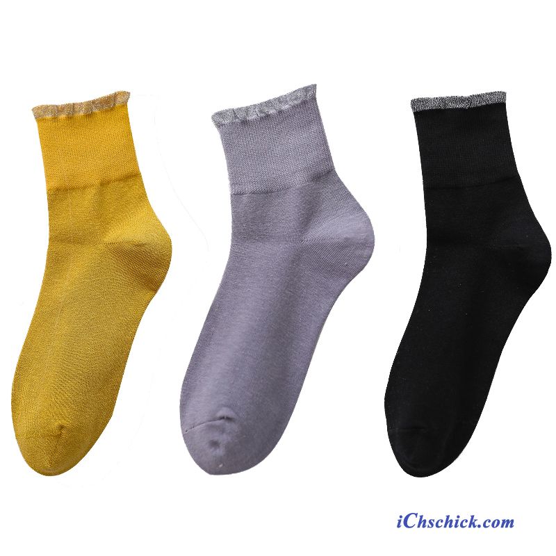 Damen Socken Baumwolle Frühling Winter Mid Lange Socke Gelb Billig