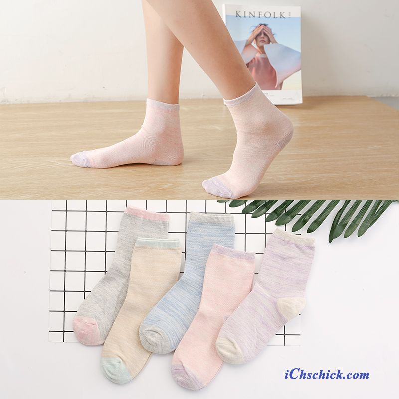 Damen Socken Herbst Baumwolle Mid Strümpfe Niedlich Rosa Hell Billige