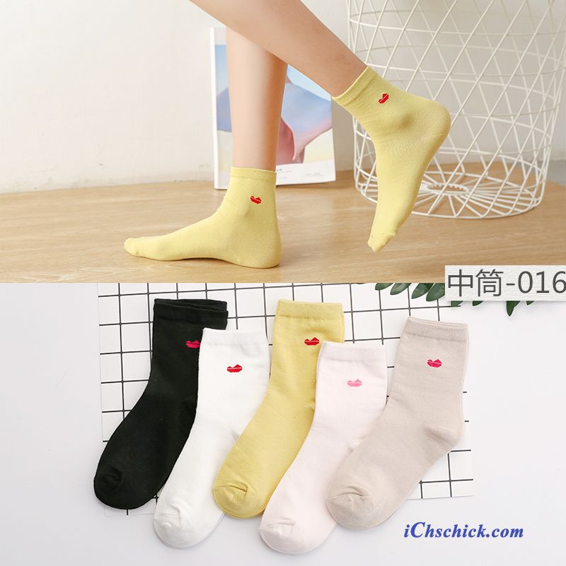 Damen Socken Herbst Baumwolle Mid Strümpfe Niedlich Rosa Hell Billige