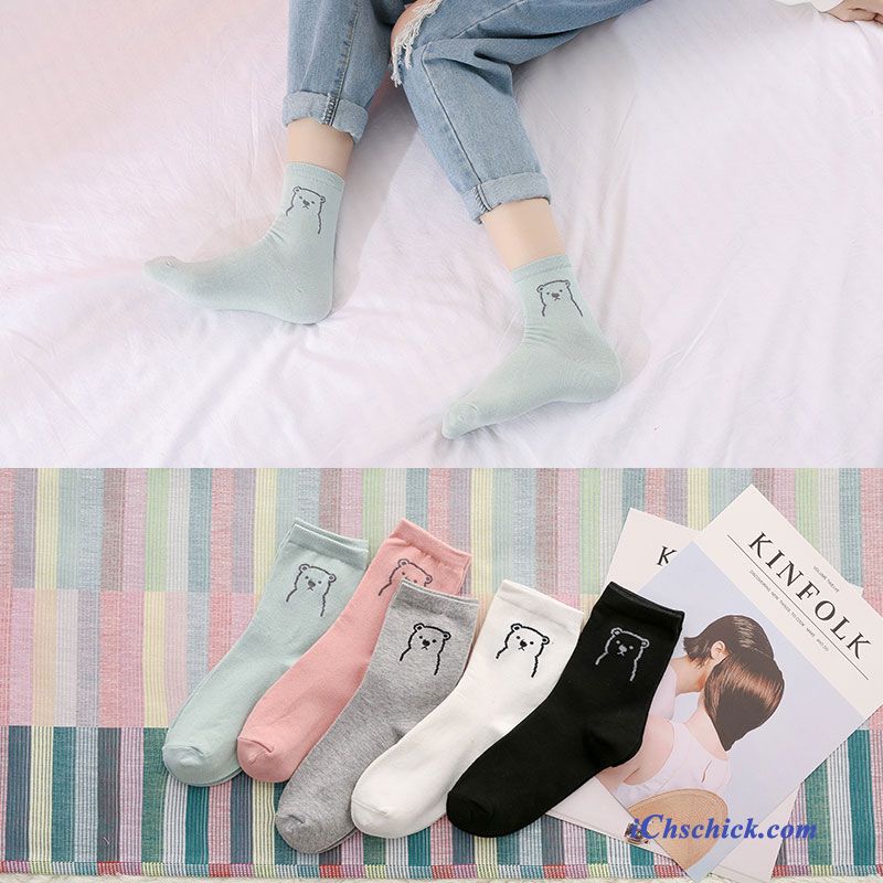 Damen Socken Herbst Baumwolle Mid Strümpfe Niedlich Rosa Hell Billige