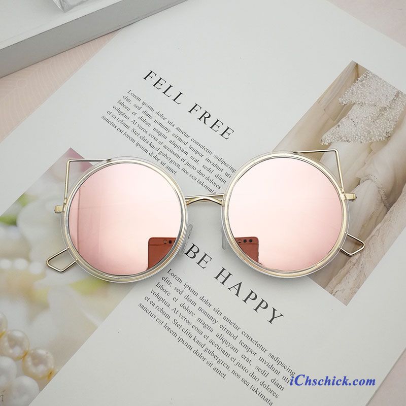 Damen Sonnenbrille Mode Retro Sonnenbrillen Mesh Rundes Gesicht Silber Rosa Rot Bestellen