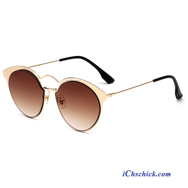 Damen Sonnenbrille Reflektierte Rundes Gesicht Leder Dekoration Mädchen Rosa Grau Gold Sale