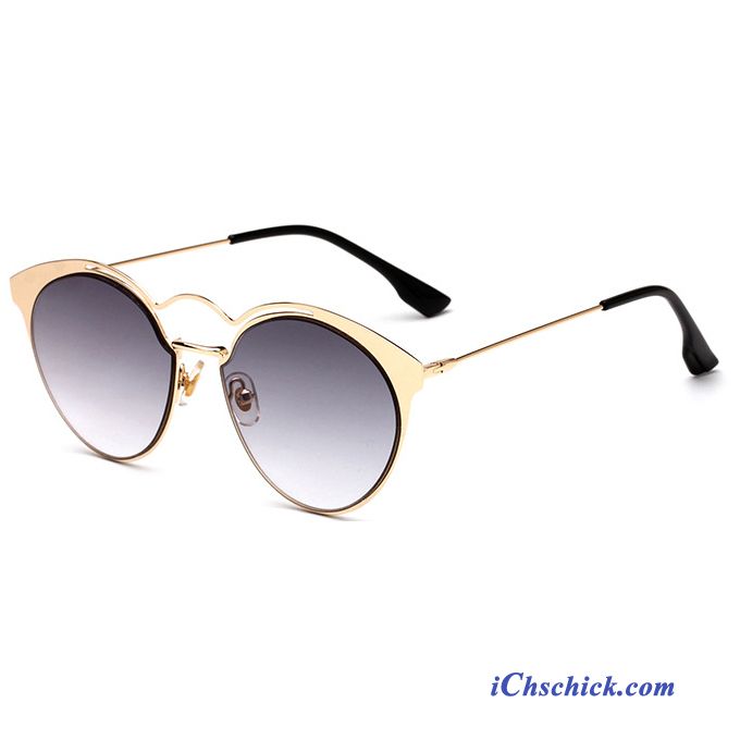 Damen Sonnenbrille Reflektierte Rundes Gesicht Leder Dekoration Mädchen Rosa Grau Gold Sale