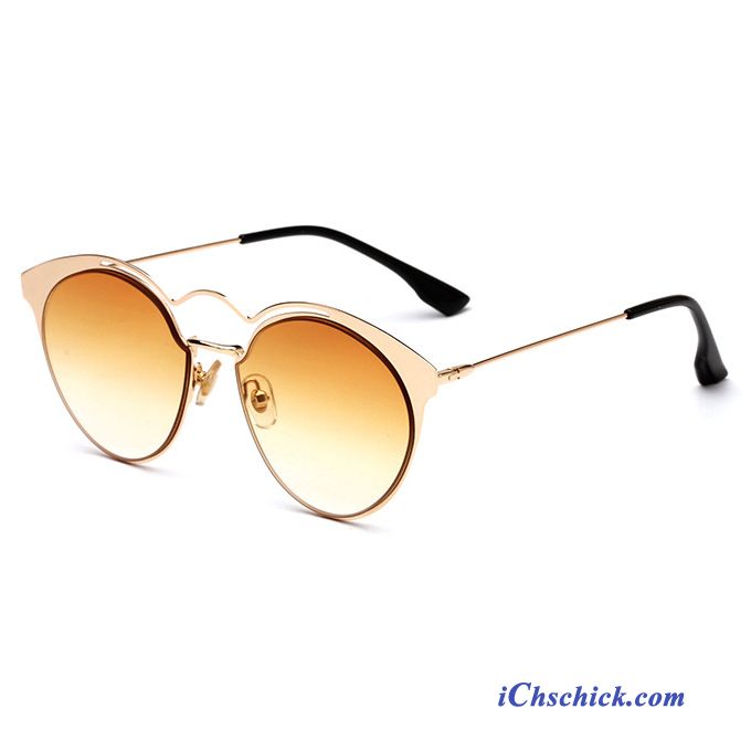 Damen Sonnenbrille Reflektierte Rundes Gesicht Leder Dekoration Mädchen Rosa Grau Gold Sale