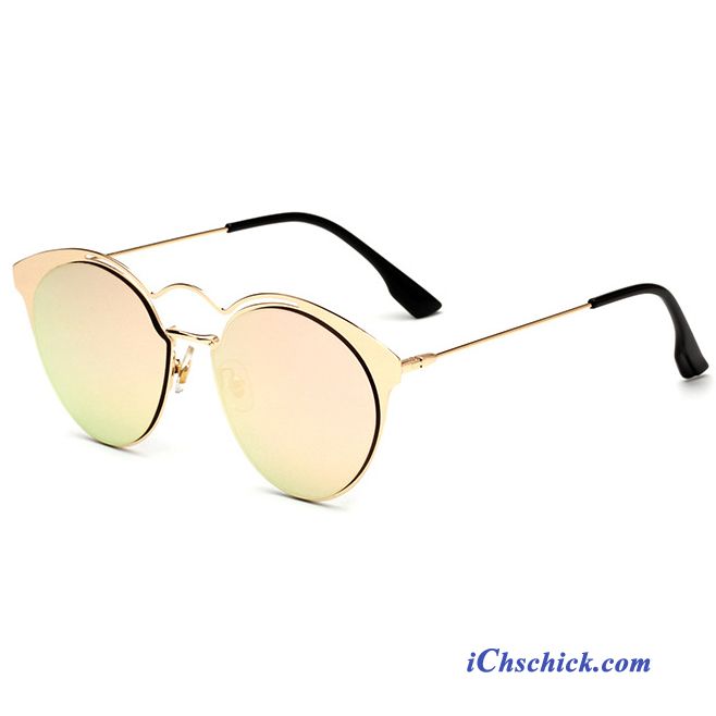 Damen Sonnenbrille Reflektierte Rundes Gesicht Leder Dekoration Mädchen Rosa Grau Gold Sale