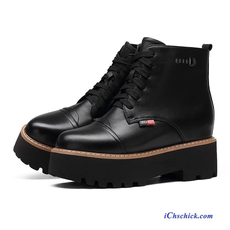 Damenstiefel Schwarz Leder Hellrot, Kurzschaft Damen