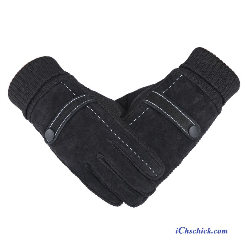 Herren Handschuhe Baumwolle Reiten Leder Student Outdoor Schwarz Günstig