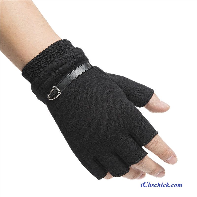 Herren Handschuhe Herbst Student Winter Warm Halten Halber Finger Schwarz Billig