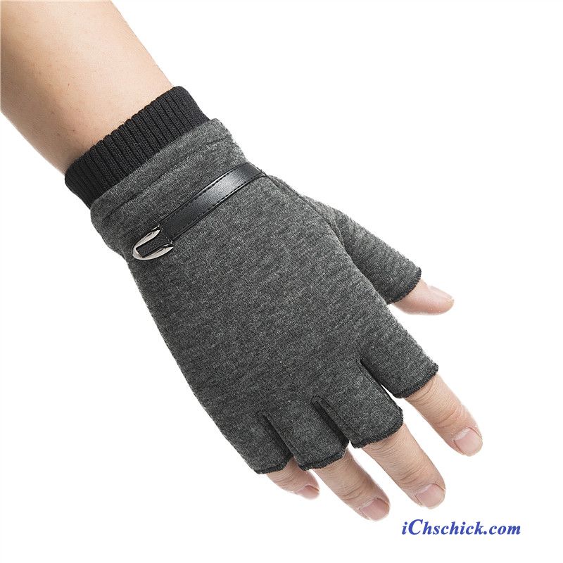 Herren Handschuhe Herbst Student Winter Warm Halten Halber Finger Schwarz Billig