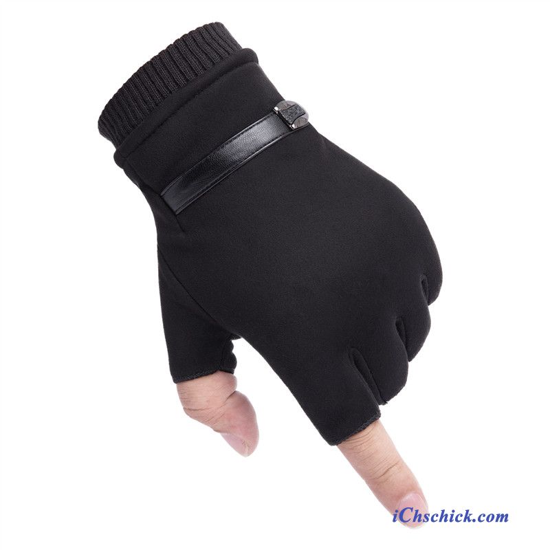 Herren Handschuhe Herbst Student Winter Warm Halten Halber Finger Schwarz Billig