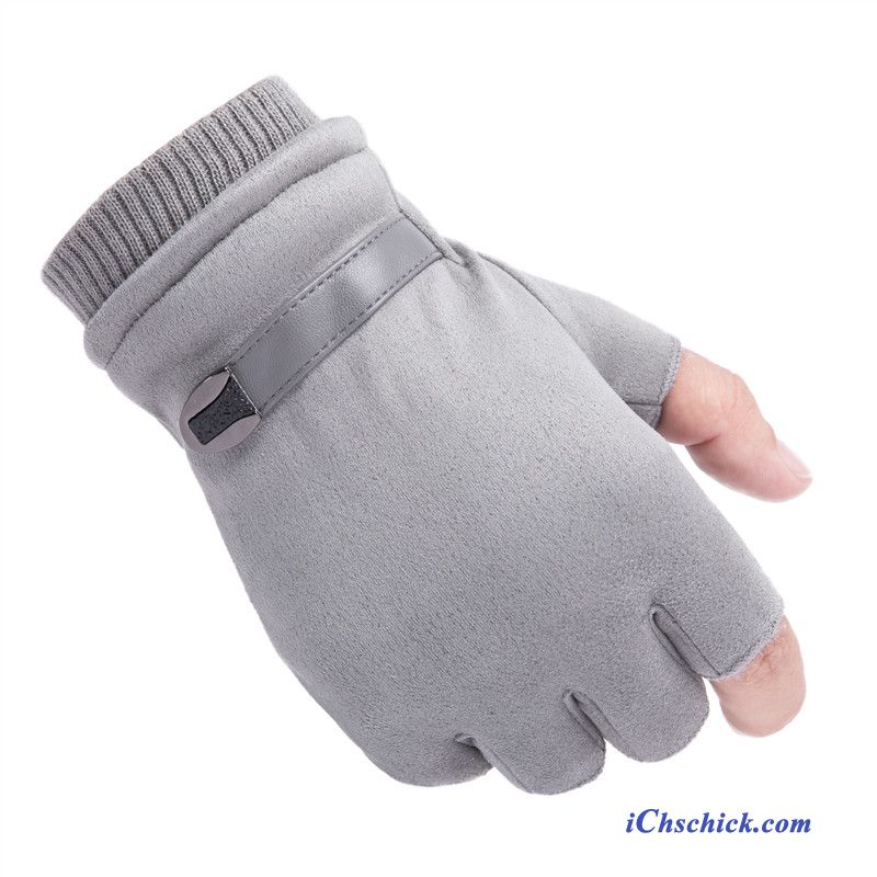 Herren Handschuhe Herbst Student Winter Warm Halten Halber Finger Schwarz Billig