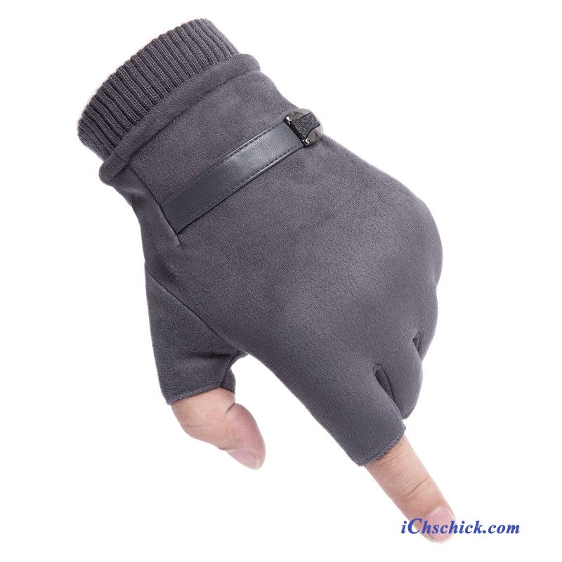 Herren Handschuhe Herbst Student Winter Warm Halten Halber Finger Schwarz Billig