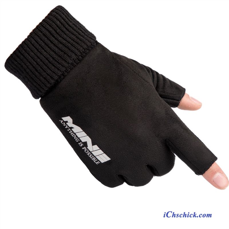 Herren Handschuhe Touchscreen Winter Halber Finger Kaschmir Warm Halten Schwarz Online
