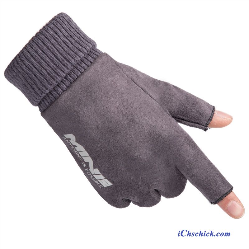 Herren Handschuhe Touchscreen Winter Halber Finger Kaschmir Warm Halten Schwarz Online