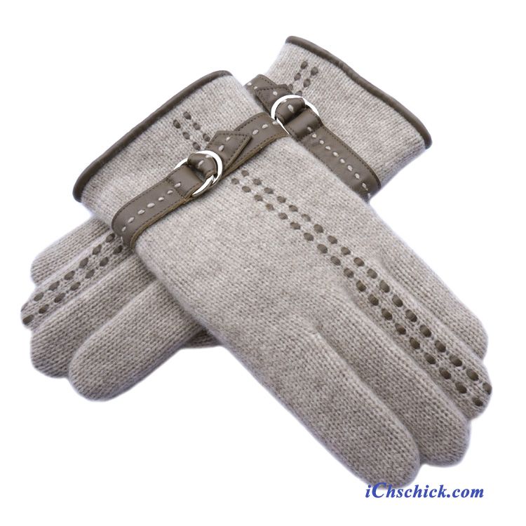 Herren Handschuhe Warm Halten Stricken Pur Schafwolle Herbst Dunkel