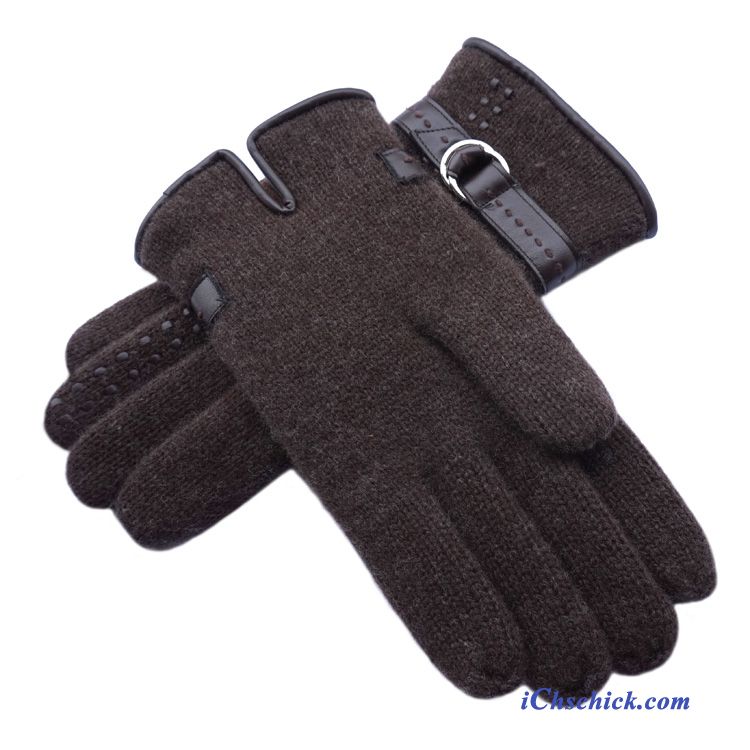 Herren Handschuhe Warm Halten Stricken Pur Schafwolle Herbst Dunkel