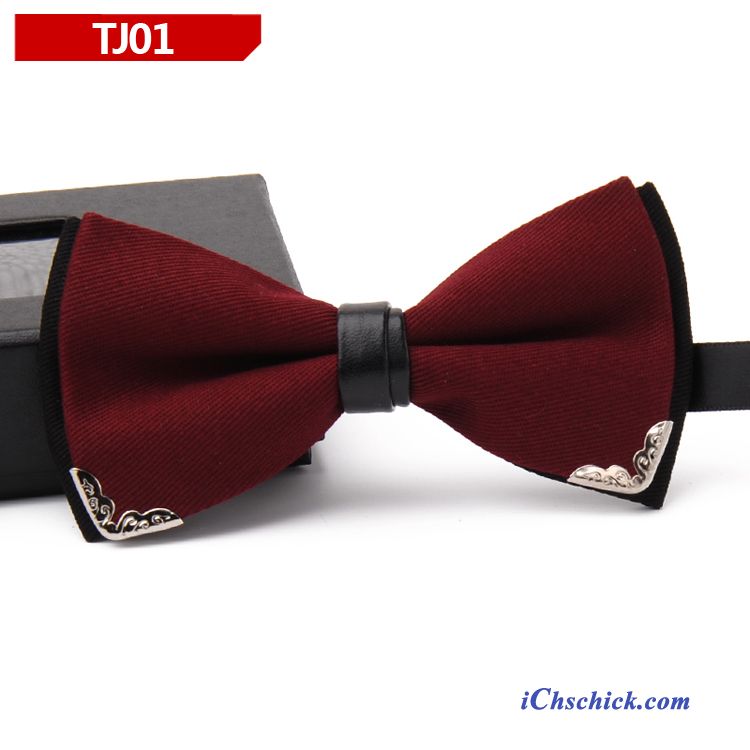 Herren Querbinder Fliege Verheiratet England Bräutigam Bowknot Trend Bordeauxrot Rot Billige