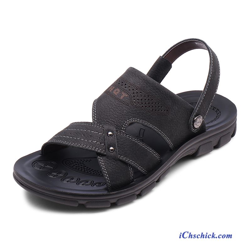 Herren Sandalen Leder Braun Dunkelfarbig, Leder Sandalen Herren