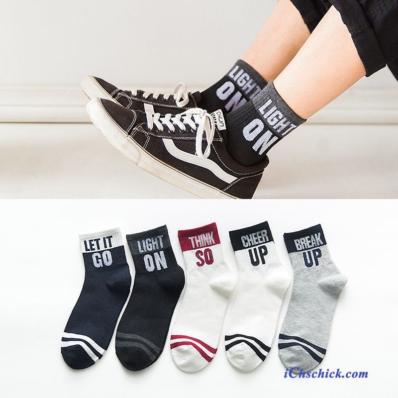 Herren Socken Mode Buchstaben Streifen Trend Mid Schwarz Bestellen