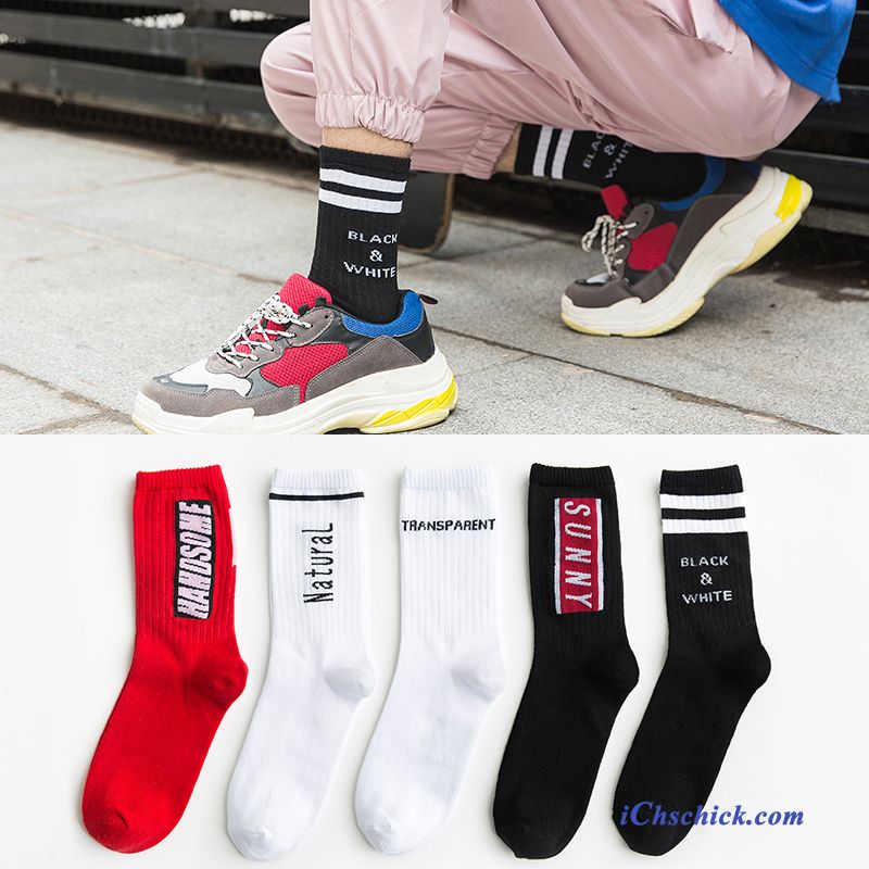 Herren Socken Mode Buchstaben Streifen Trend Mid Schwarz Bestellen