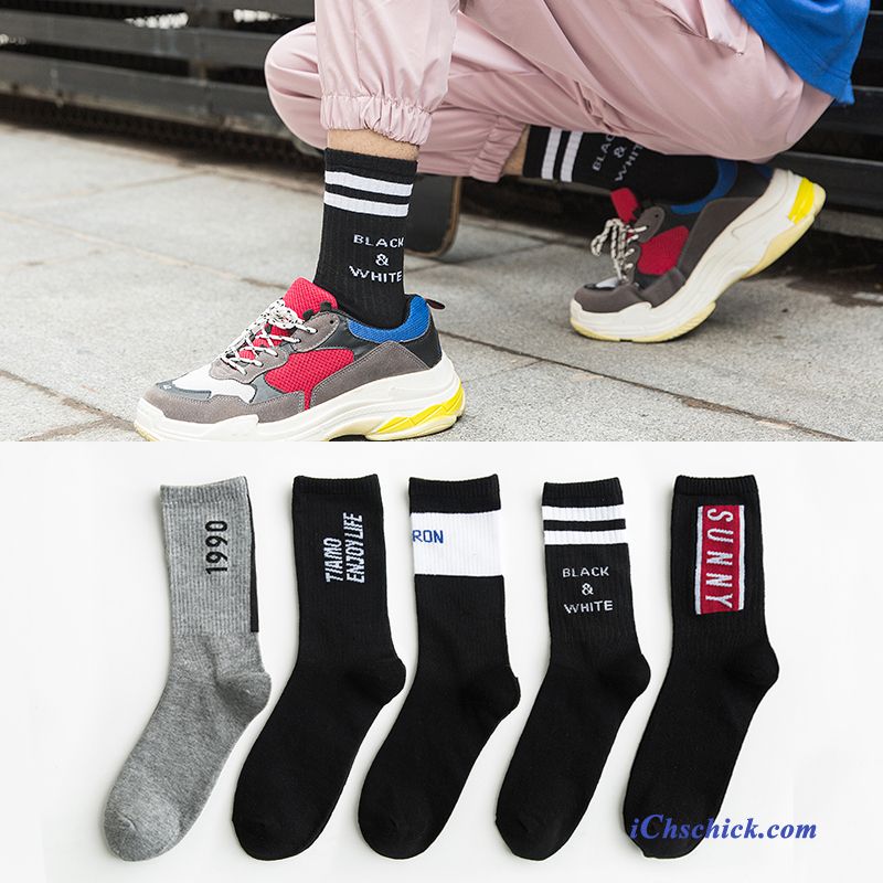 Herren Socken Mode Buchstaben Streifen Trend Mid Schwarz Bestellen