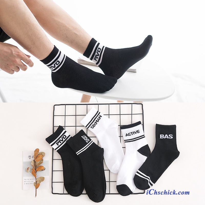 Herren Socken Mode Buchstaben Streifen Trend Mid Schwarz Bestellen