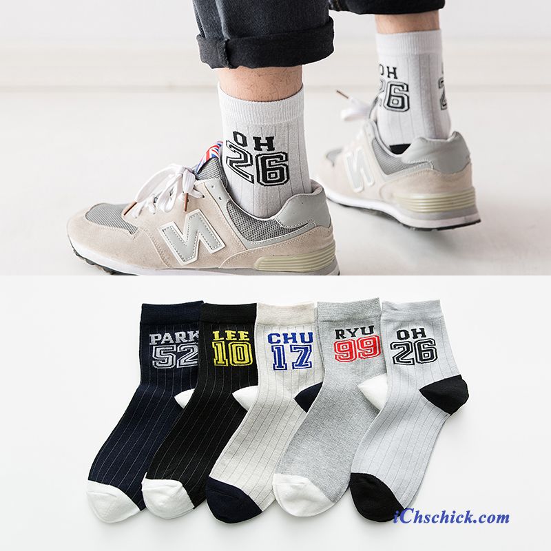 Herren Socken Mode Buchstaben Streifen Trend Mid Schwarz Bestellen