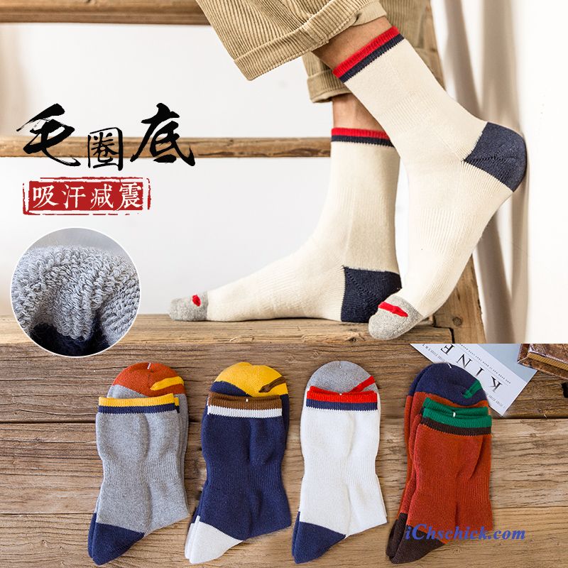 Herren Socken Sport Lange Socke Winter Herbst Handtuch Rot Billige