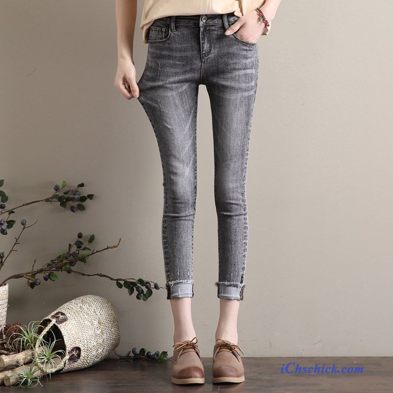 Jeans Hosen Für Damen, Graue Jeans Damen Straight Kaufen