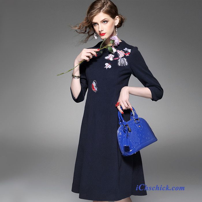 Kleid Blau Damen Dunkelfarbig, Kaufen Kleider Online Rabatt