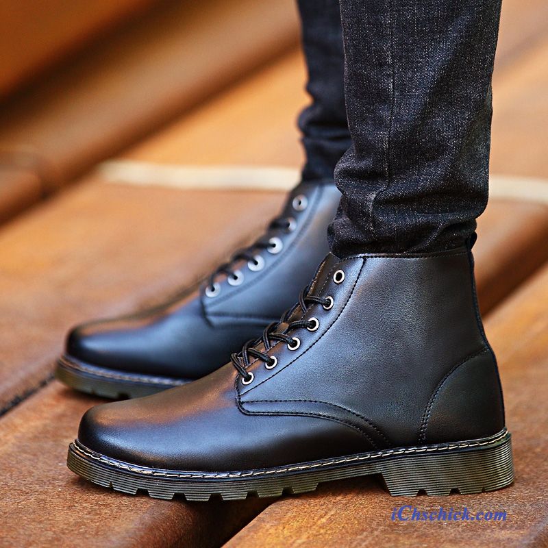 Leder Boots Herren Schwarz, Schnürstiefel Schwarz Herren Billig