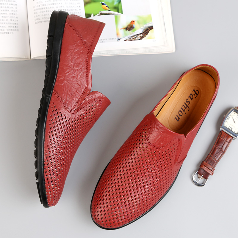 Schuhe Business-schuhe Echtleder Persönlichkeit Slip-on Sommer Allgleiches Braun Rot Sale