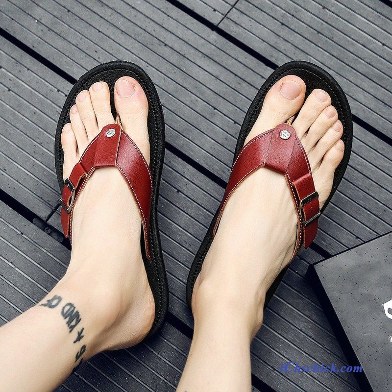 Schuhe Flip Flops Casual Gummi Sommer Draussen Sandalen Sandfarben Rot Günstig