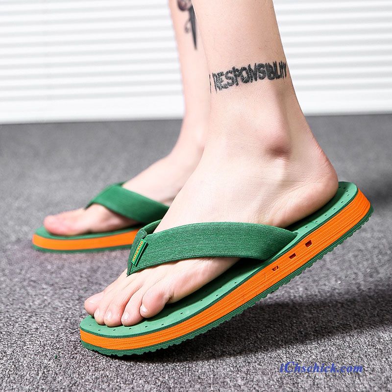 Schuhe Flip Flops Casual Rutschsicher Dicke Sohle Tragen Sommer Grün Sandfarben Billige