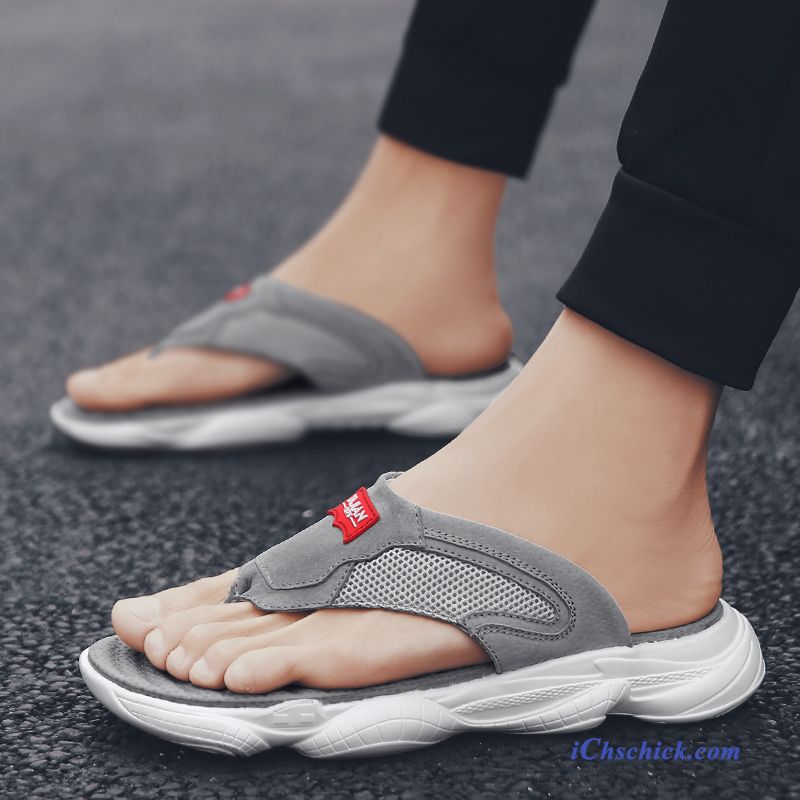 Schuhe Flip Flops Draussen Sommer Outwear Allgleiches Persönlichkeit Sandfarben Grau Billige