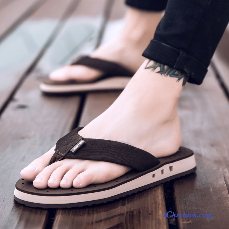 Schuhe Flip Flops Draussen Sommer Rutschsicher Hausschuhe Outwear Grün Sandfarben Discount