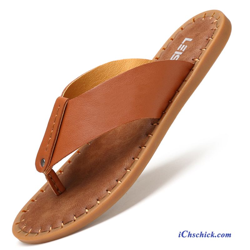 Schuhe Flip Flops Echtleder Oxford Sohle Allgleiches Hausschuhe Oberleder Braun Bestellen