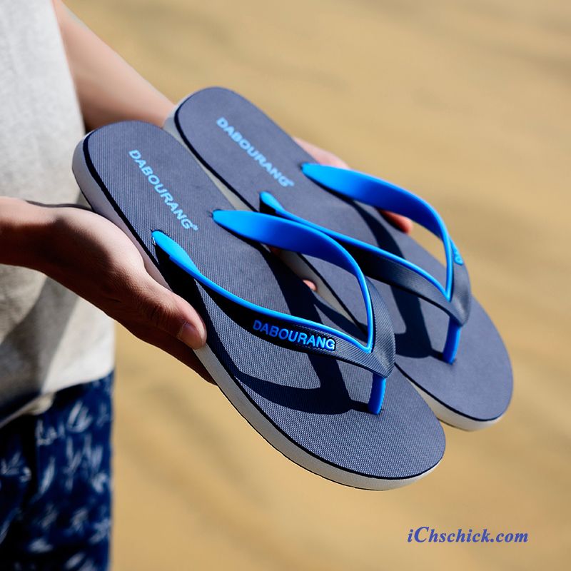 Schuhe Flip Flops Pantolette Outwear Hausschuhe Mode Sommer Sandfarben Blau Online