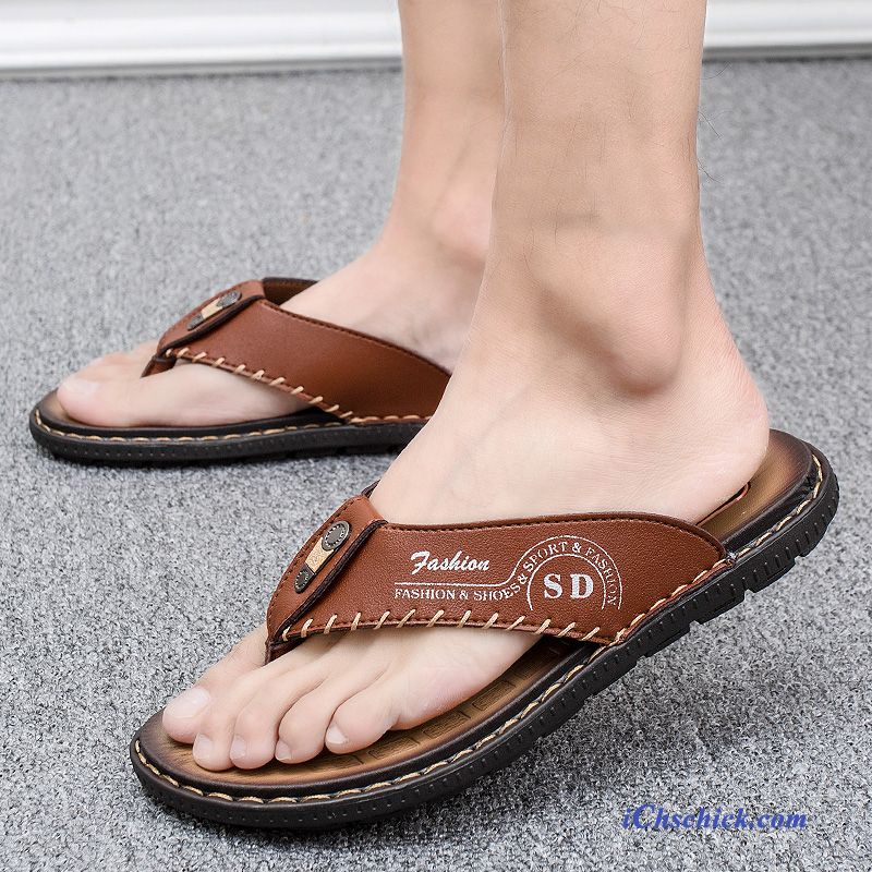 Schuhe Flip Flops Pantolette Trend Sandalen Outwear Persönlichkeit Sandfarben Braun Discount