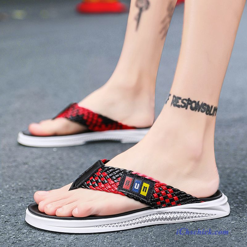 Schuhe Flip Flops Persönlichkeit Draussen Mesh Outwear Sommer Sandfarben Schwarz Rot Verkaufen