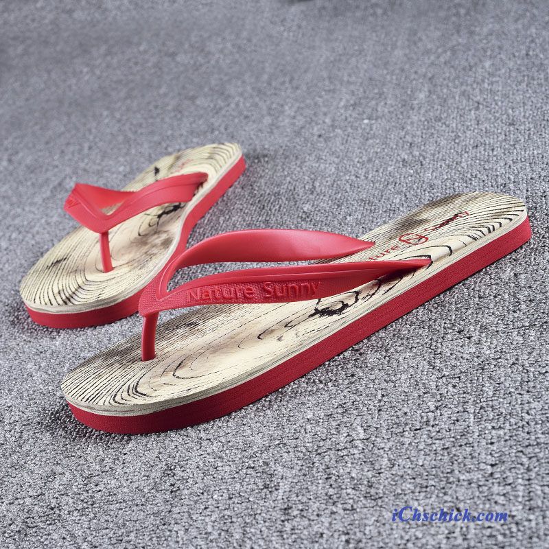Schuhe Flip Flops Persönlichkeit Schüler Sommer Gummi Casual Sandfarben Rot Billig