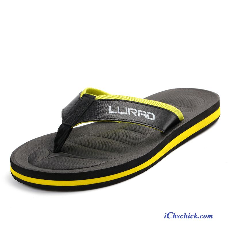 Schuhe Flip Flops Rutschsicher Draussen Sommer British Trend Sandfarben Gelb Billige