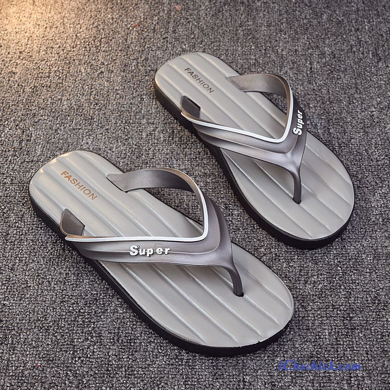 Schuhe Flip Flops Rutschsicher Neue Draussen Outwear Trend Sandfarben Grau Verkaufen