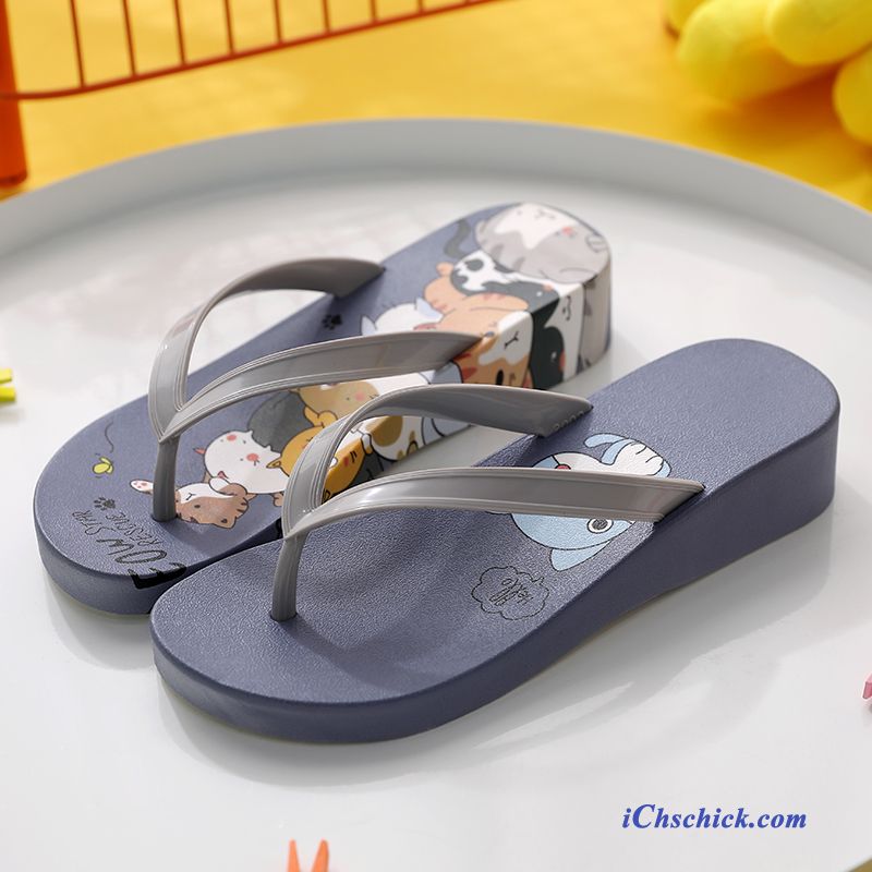 Schuhe Flip Flops Rutschsicher Outwear Schön Damen Sommer Sandfarben Gelb Geschäft