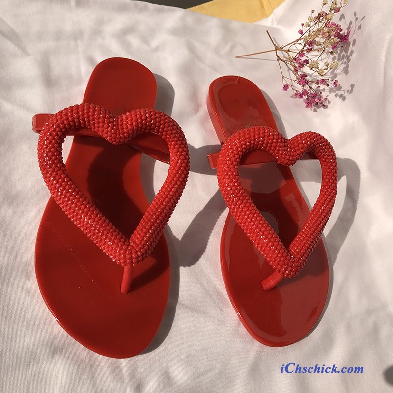 Schuhe Flip Flops Sandalen Hausschuhe Damen Mesh Outwear Sandfarben Rot Kaufen