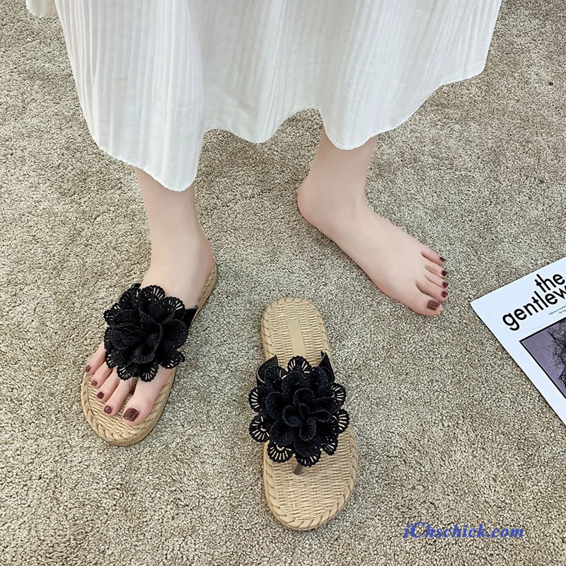 Schuhe Flip Flops Süß Outwear Mädchen Sommer Schön Sandfarben Schwarz Kaufen