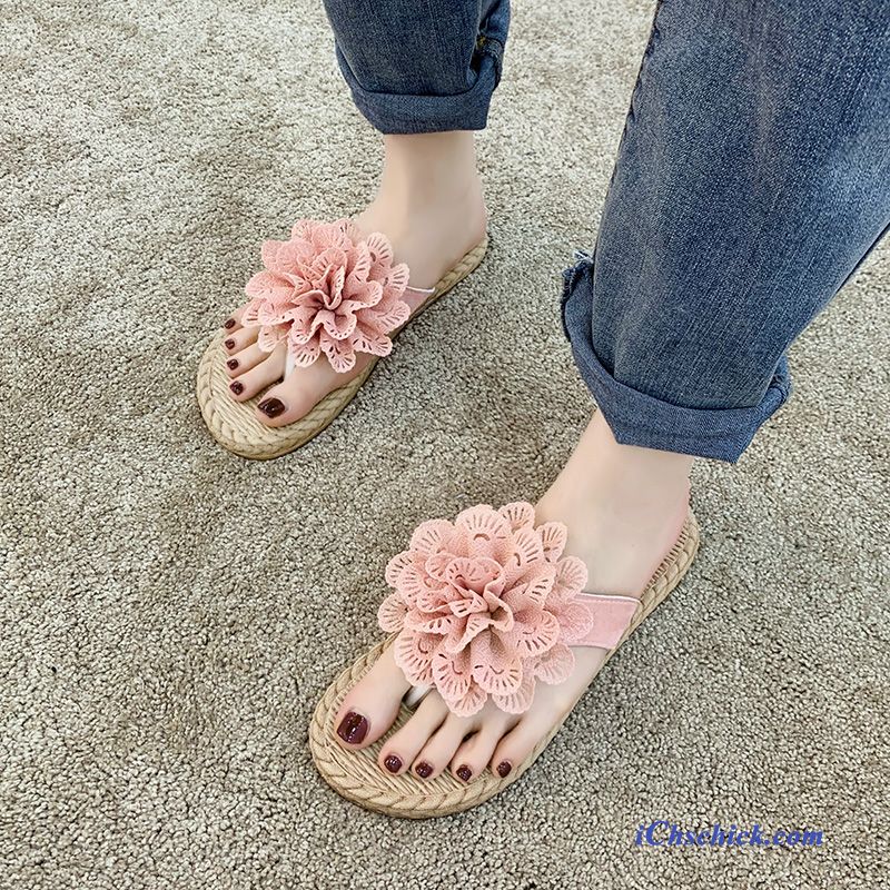 Schuhe Flip Flops Süß Outwear Mädchen Sommer Schön Sandfarben Schwarz Kaufen