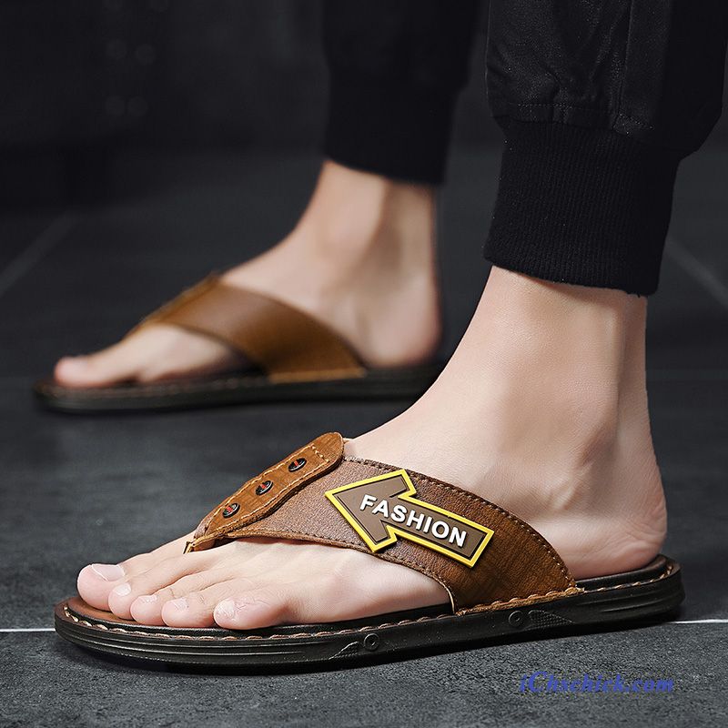 Schuhe Flip Flops Trend Echtleder Hausschuhe Sommer Persönlichkeit Sandfarben Weiß Online