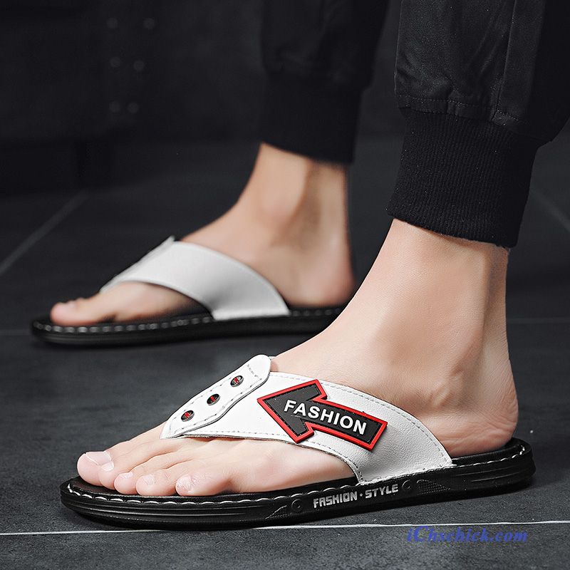 Schuhe Flip Flops Trend Echtleder Hausschuhe Sommer Persönlichkeit Sandfarben Weiß Online