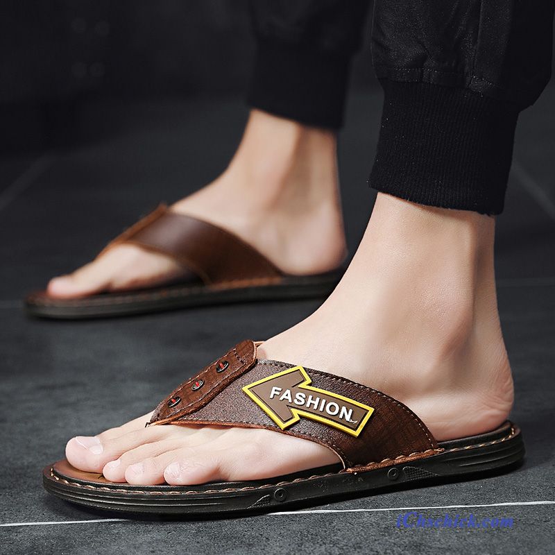 Schuhe Flip Flops Trend Echtleder Hausschuhe Sommer Persönlichkeit Sandfarben Weiß Online